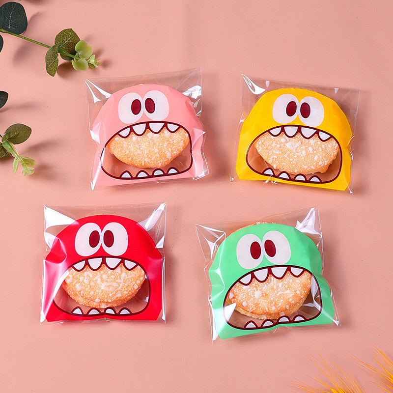 

100PCS 7CM/10CM Cartoon Monster Cookie Candy Bag Self-Adhesive Plastic Bags For DIY Biscuits Snack Baking Package Supplies