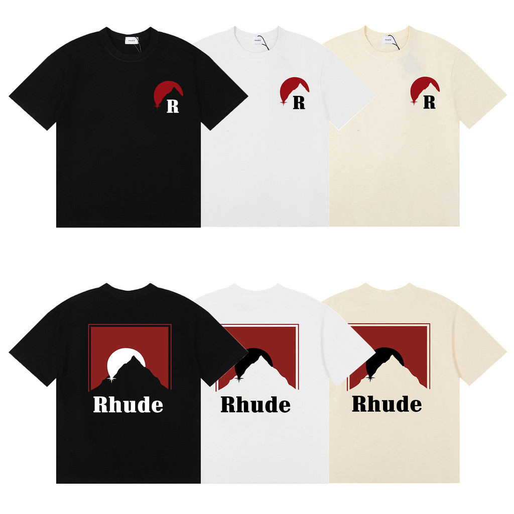 【COD】 Trendy Rhude Marlboro Classic Red Sunset Printed Cotton Loose Casual Short Sleeve T-shirt Men'