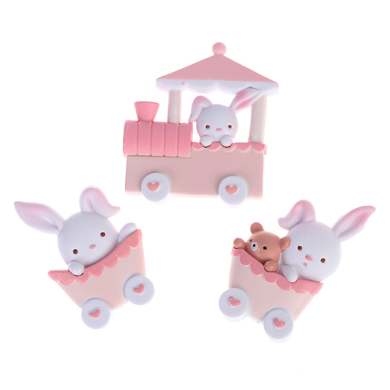 

3Pcs/set Cake Adornment Resin Cartoon Rabbit Train Ornament Cake Top Doll Decor For Party Home (Pink)
