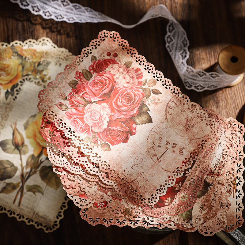 

10 Sheets Vintage Rose Lace Lace Lace paper Diy Diary Decoration Plant Flower INS Sticker Album Scrapbooking Kawaii Stationery