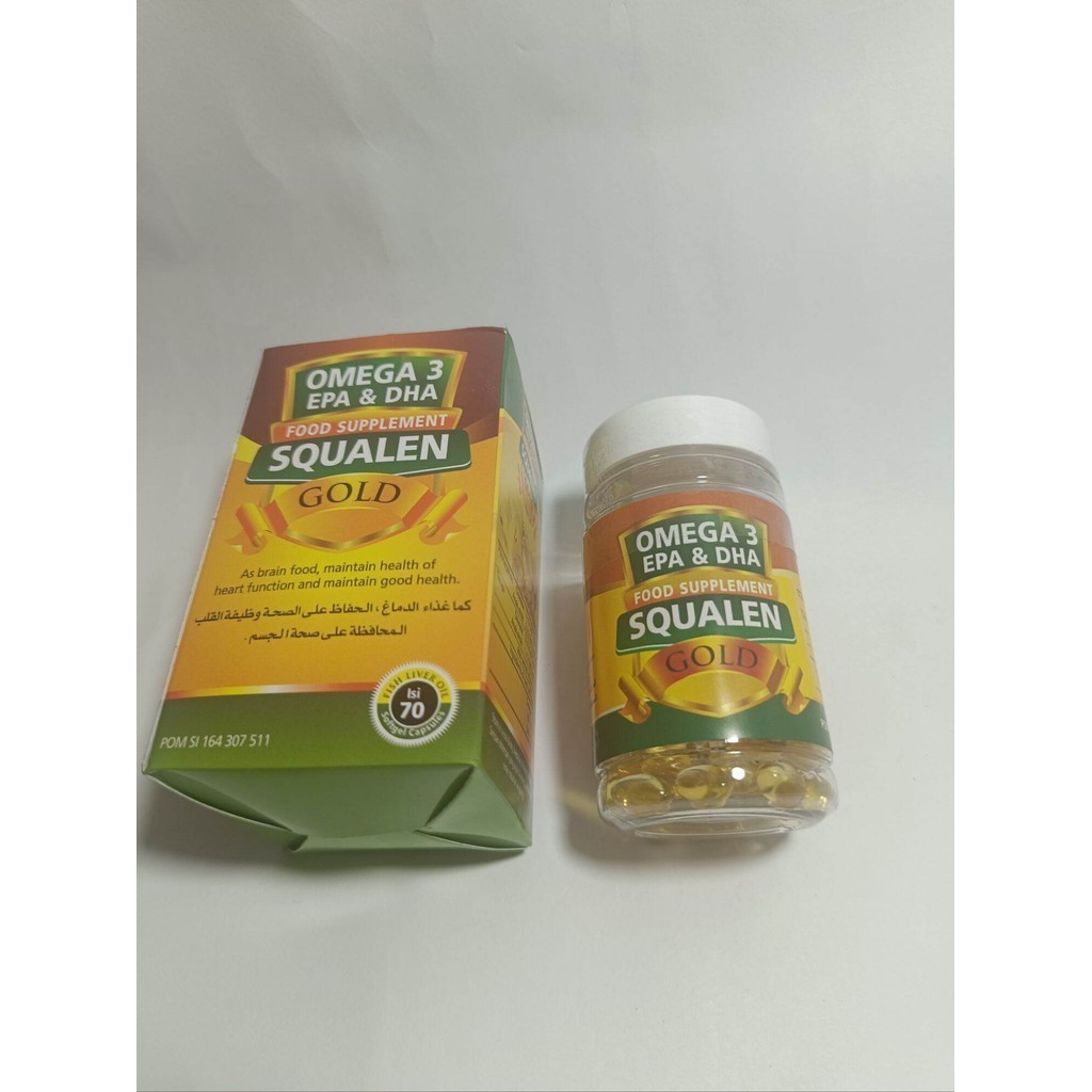 Omega 3 Squalen Gold Minyak Ikan Plus Fish Oil - 70 Kapsul - omega 3 1000 mg ikan salmon - nutrisi k