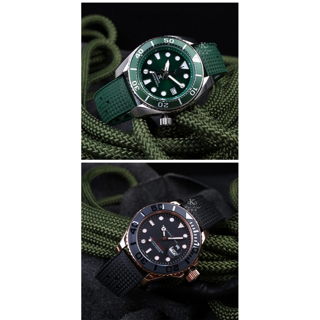 Tali Jam Tangan Karet Tropical Rubber Strap Untuk Seiko Diver - Hijau, 22mm