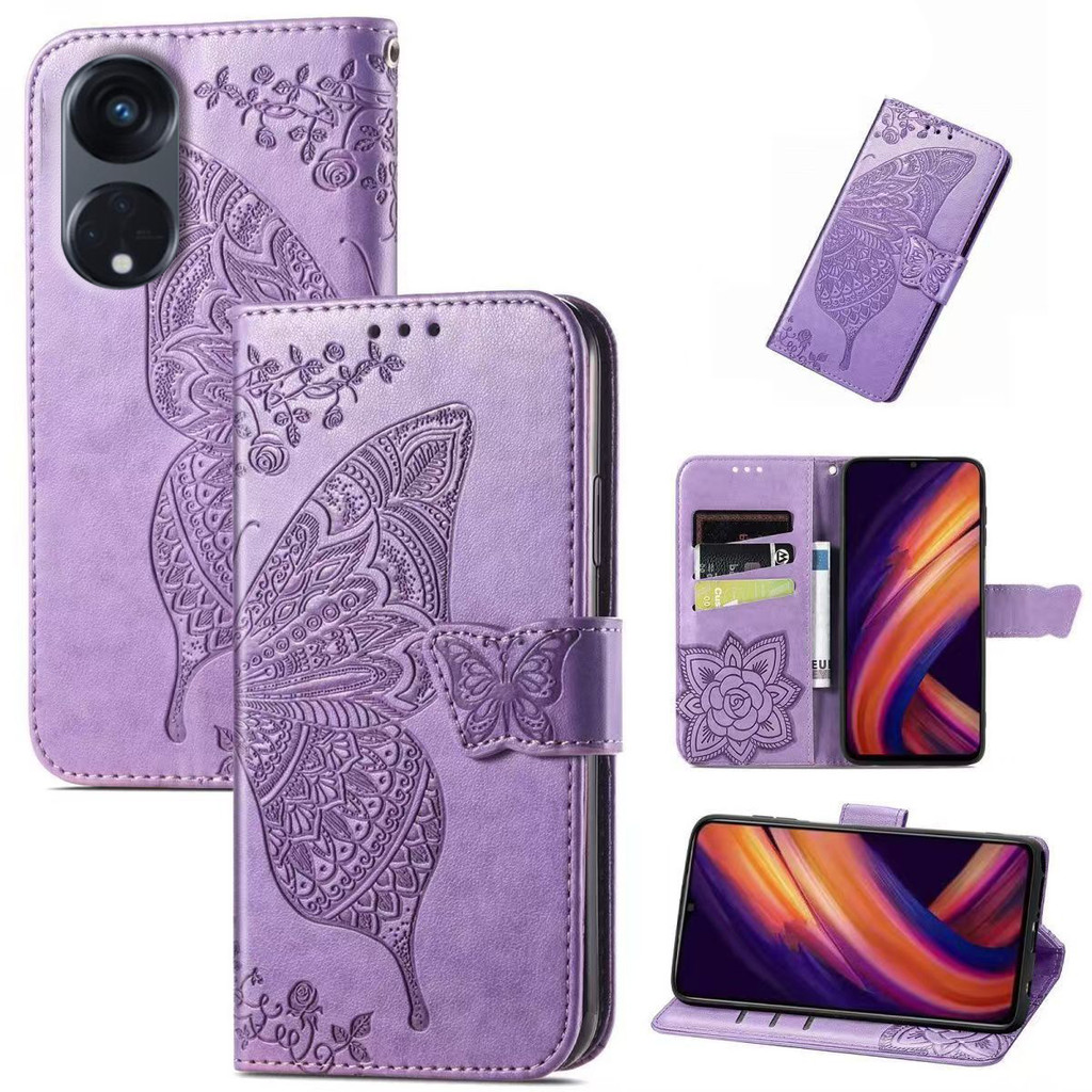Butterfly Casing For OPPO Reno 8T 5G Leather Case Reno8T Reno8 T Casing dompet Flip Motif Bunga mata