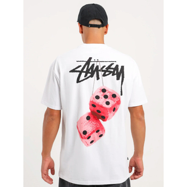 Kaos Oversize STUSSY Fuzzy Dice White Tshirt - ORI - S
