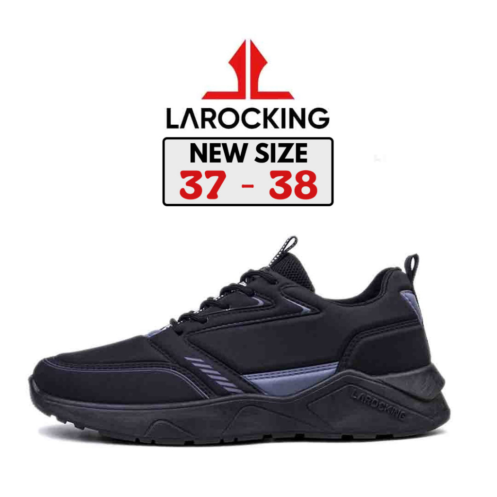 TERLARIS Larocking - Raptor Hitam Polos Sepatu Sneakers Running Gym Shoes
