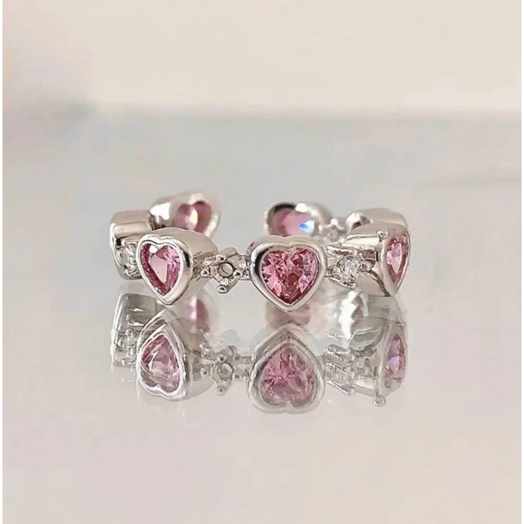 Cincin Titanium Hati Pink Diamond, Cincin Titanium Twist Diamond Korea Warna Silver. A-18