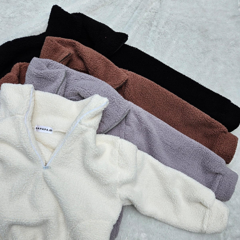 cod - Sweater Half Zip Crop Sherpa Bulu