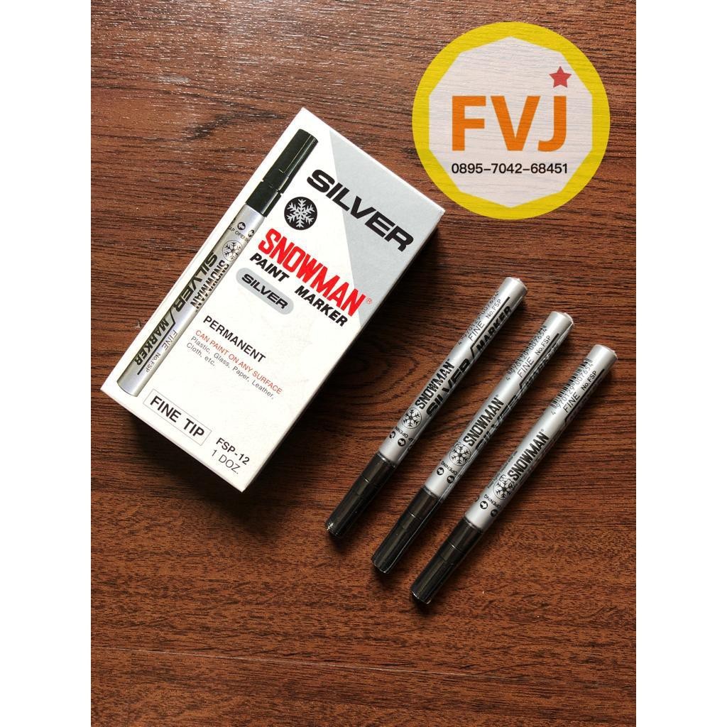 1lusin / 12 Spidol SNOWMAN Permanent SILVER / Spidol PERAK EFSP-12 (kecil)