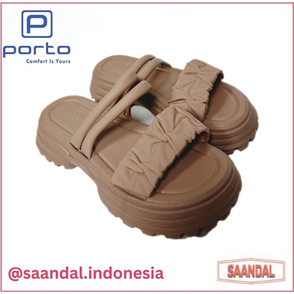 Sandal Selop Tali Wanita EVA Porto Lady BZR Tebal 5 cm Hitam Coklat 37-40