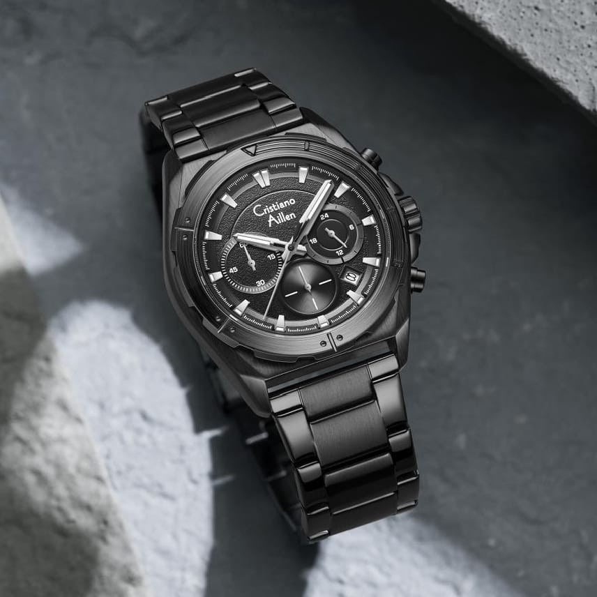Cristiano Aillen Jam Tangan Pria Analog 8901 Rantai Stainless Steel Chronograph Kaca Sapphire Water 