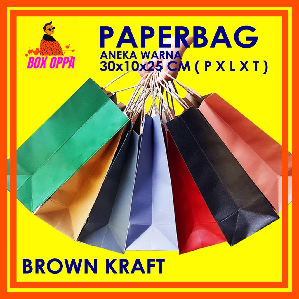 

Paperbag Paper bag kantong kertas tas polos coklat merah biru hitam hijau abu pink 30x10x25 cm