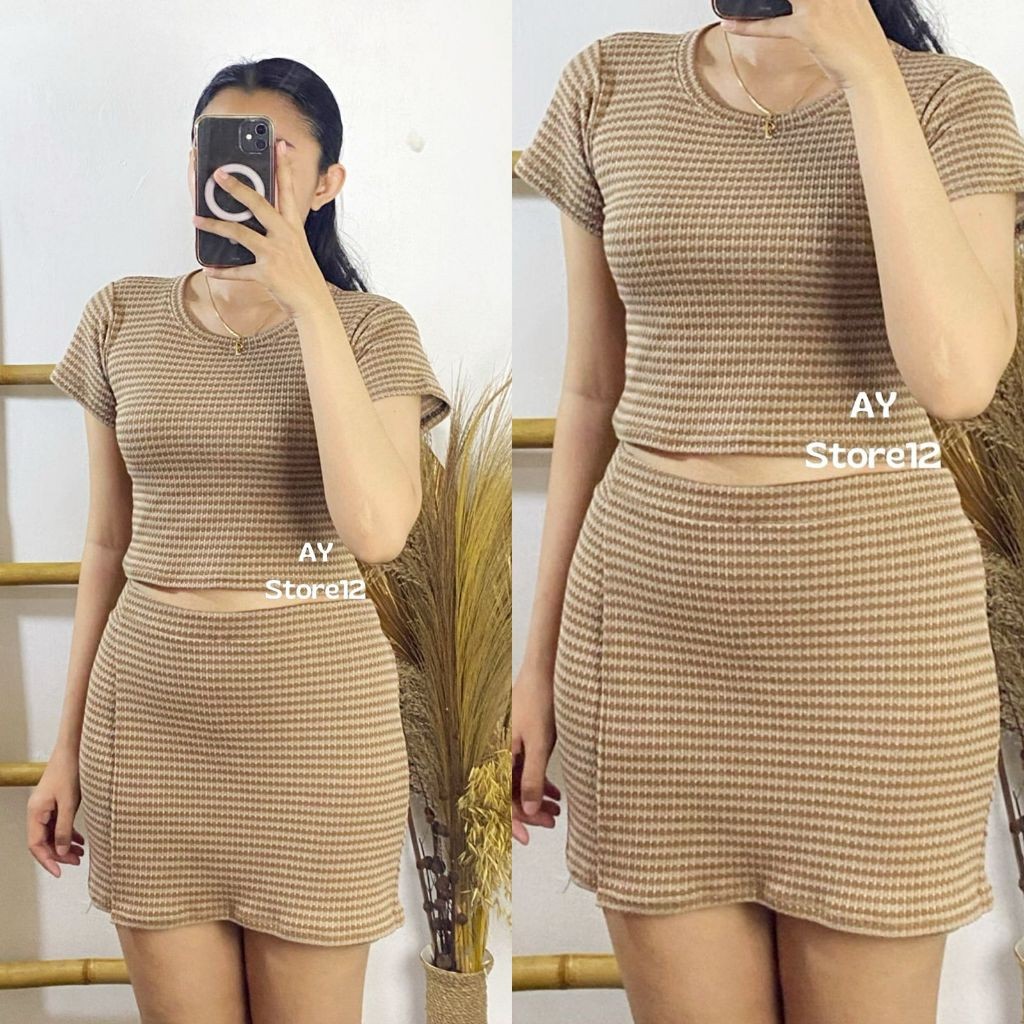 atasan wanita top cewekAystore12 - Setelan Wanita Kekinian One Set Savina Baju dan Rok Celanamurah