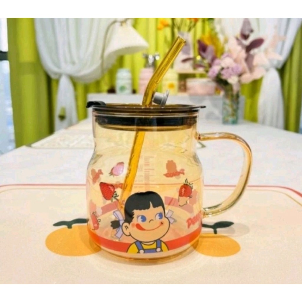 TUMBLER KACA PECO 600ML + SEDOTAN KACA + DOS/GELAS KACA ESTETIK/CANGKIR KACA ESTETIK/SOUVENIR UNIK