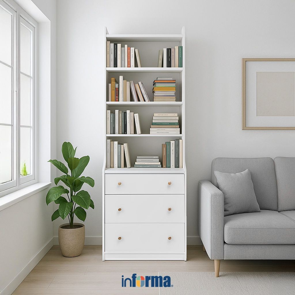 Informa Darlyn Rak Buku - Putih Bookshelf Books Storage Cabinet Kabinet Tempat Buku Dan Majalah Rak 