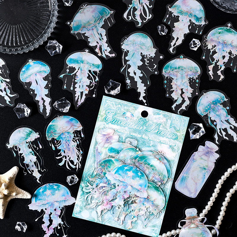 

JIANQI 30 pcs Die cutting sticker jellyfish series Dreamlike watercolor jellyfish ocean hand tent DIY decor scrapbook material