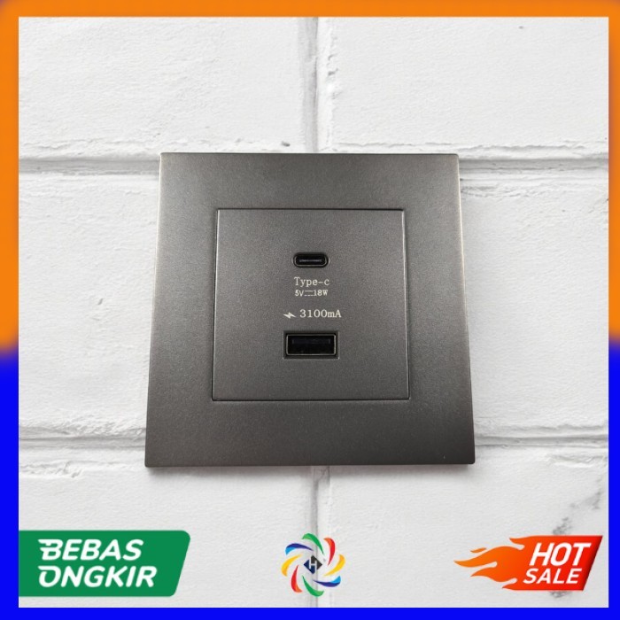 E 8 6 Stop Kontak Dinding USB Type C Multi Port Wall Socket 5V/3.1A