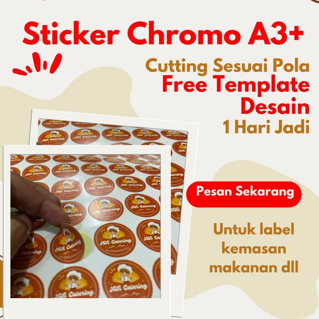 

ORIGINAL PRODUK Cetak Sticker Custom Label Kemasan A3+ untuk Toko Olshop Makanan Minuman Toples Kaleng Stiker Anti Luntur Free Desain dan Cutting BERKUALITAS TERMURAH