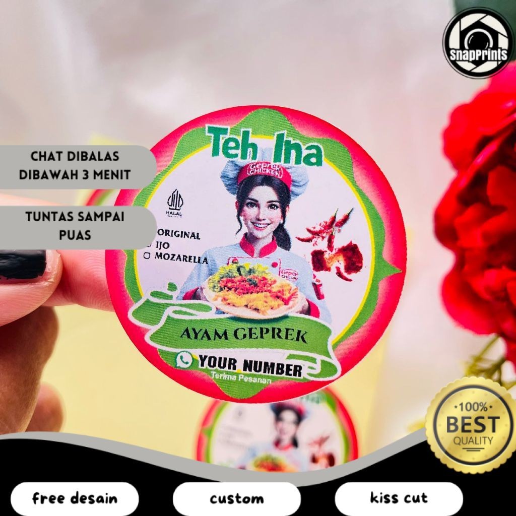 SP 9-15 Stiker Ayam Geprek Label Makanan Box Kardus Catering Sticker  Bulat Chromo Uk.Besar