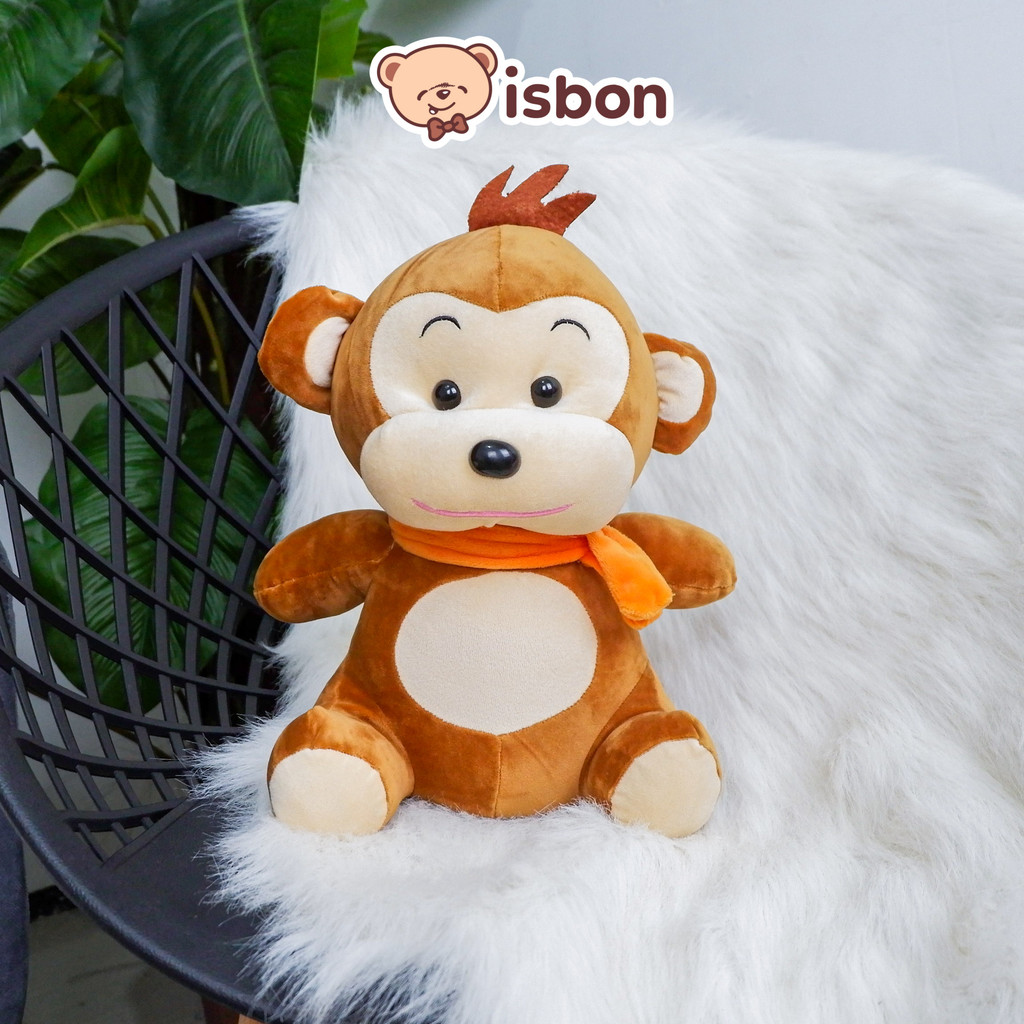 ISTANA BONEKA Monyet Duduk With Syal Monyet dan Rambut Jambul Lucu Mainan Anak Hadiah Spesial Bahan 