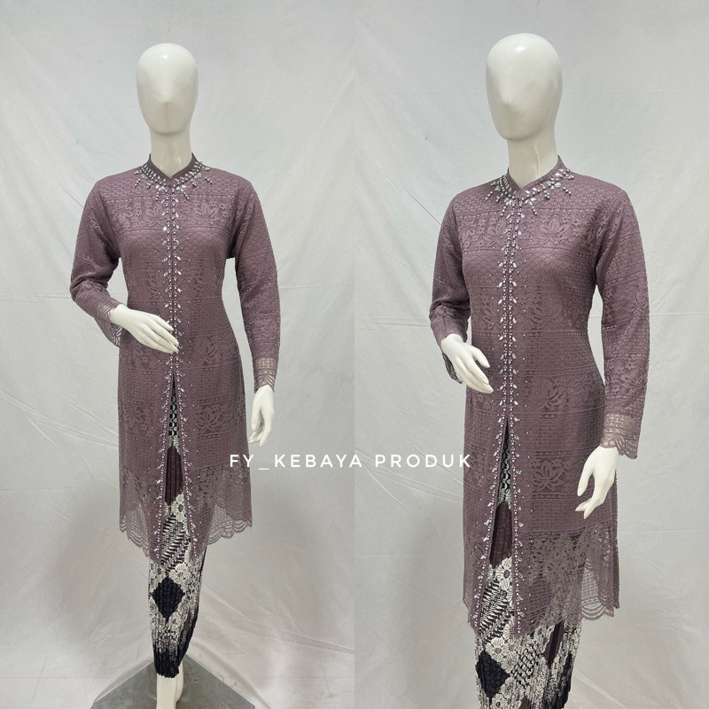Kebaya Tunik Brokat Kerah Sanghai Kebaya Tunik Modern Kombinasi Payet /Terbaru