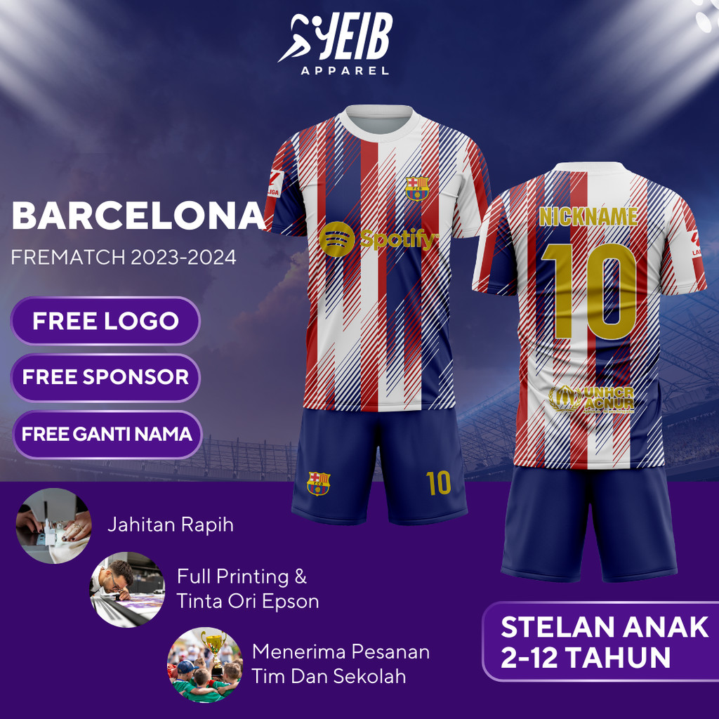 JERSEY BOLA ANAK LAKI LAKI BARCELONA FREMATCH 2023-2024 LA LIGA FULL PRINTING JERSEY BOLA ORIGINAL