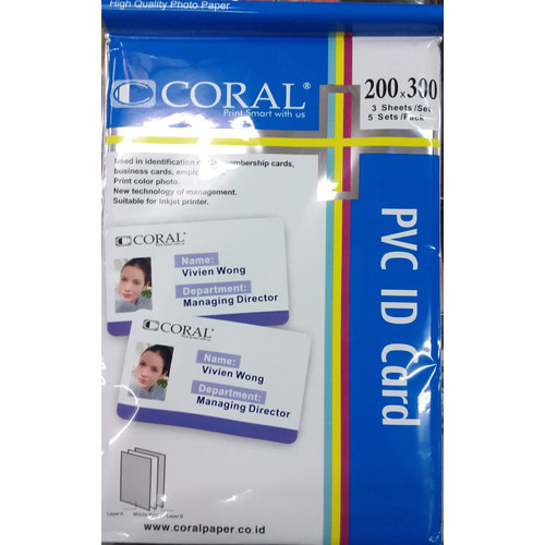 

Kertas PVC Bahan ID Card Instan Coral A4 isi 5 Lembar Merk Coral