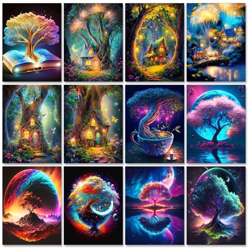 

RUOPOTY Diy Paint By Numbers For Adult Supplies Tree House Marker By Number Landscape For Home Decoration 40x50cm