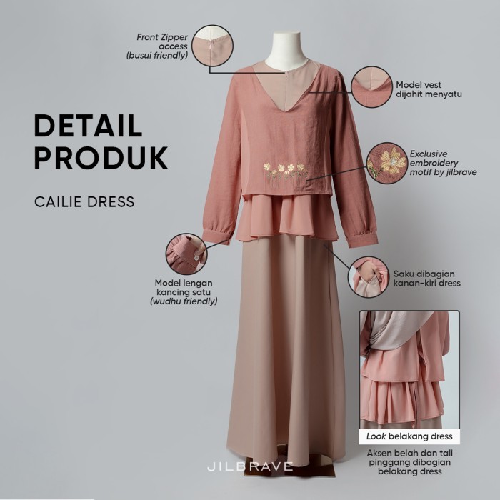 JILBRAVE Cailie Dress Gamis Raya Lebaran Feminine Elegant Sheer Layer Bordir Bunga - BUTTER CREAM, X