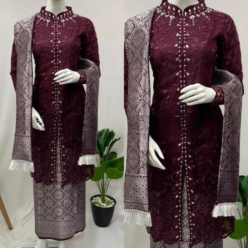 BAHAN ADEM / Bisa Cod Set Kebaya Tunik Brokat Payet Songket Selendang / Kebaya Tunik Brokat Busui Re