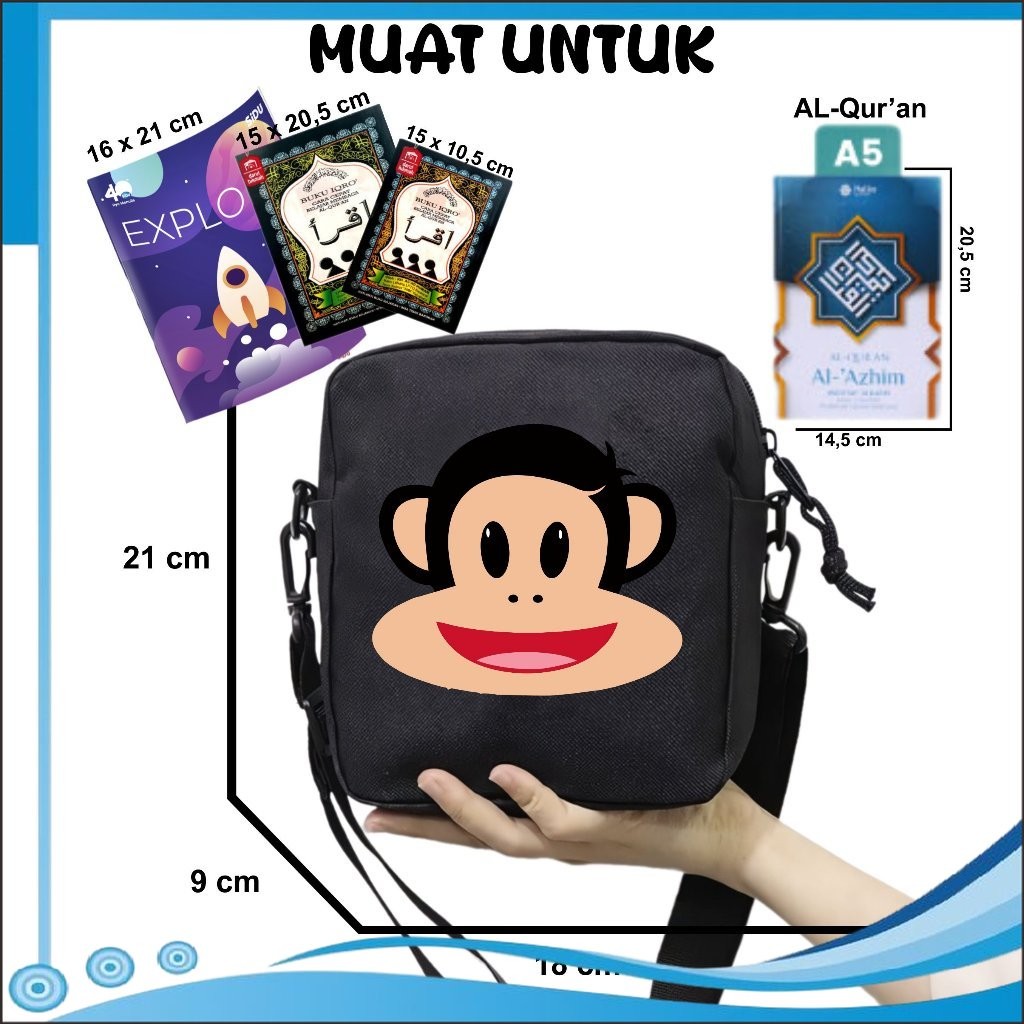 TB Tas Anak Selempang Paul Frank Monkey Cocok Untuk Sekolah dan Mengaji Unisex Fashion Kids 16 A5