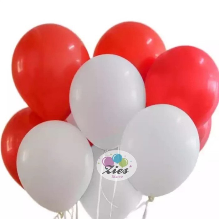 Balon latex doff merah putih / balon merah putih