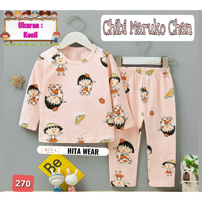 "Piyama Anak Lengan Panjang Motif Chibi Maruko Chan  Ukuran Kecil- Nyaman dan Lucu untuk Tidur Si Ke