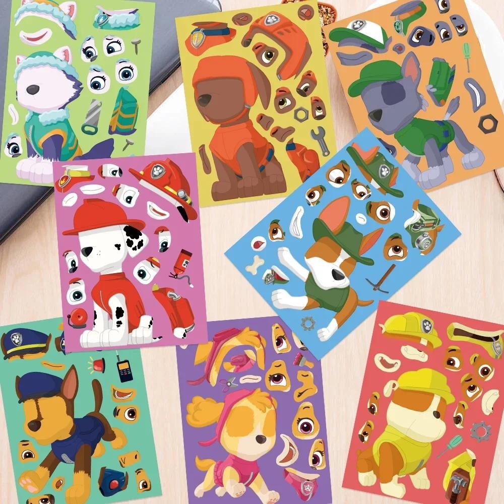 

8/16Sheets PAW Patrol Chase Skye Puzzle Stickers Funny Cartoon Make-a-Face Decals Assemble Jigsaw Children Christmas Gift Toy