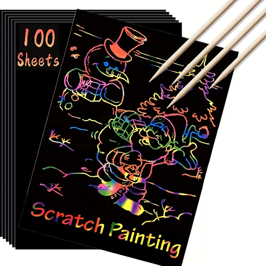 

Scratch Paper Art - 100pcs Magic Scratch Off Craft Kit, Rainbow Scratch Magic Drawing Set Paper Pad Board Supply For Children