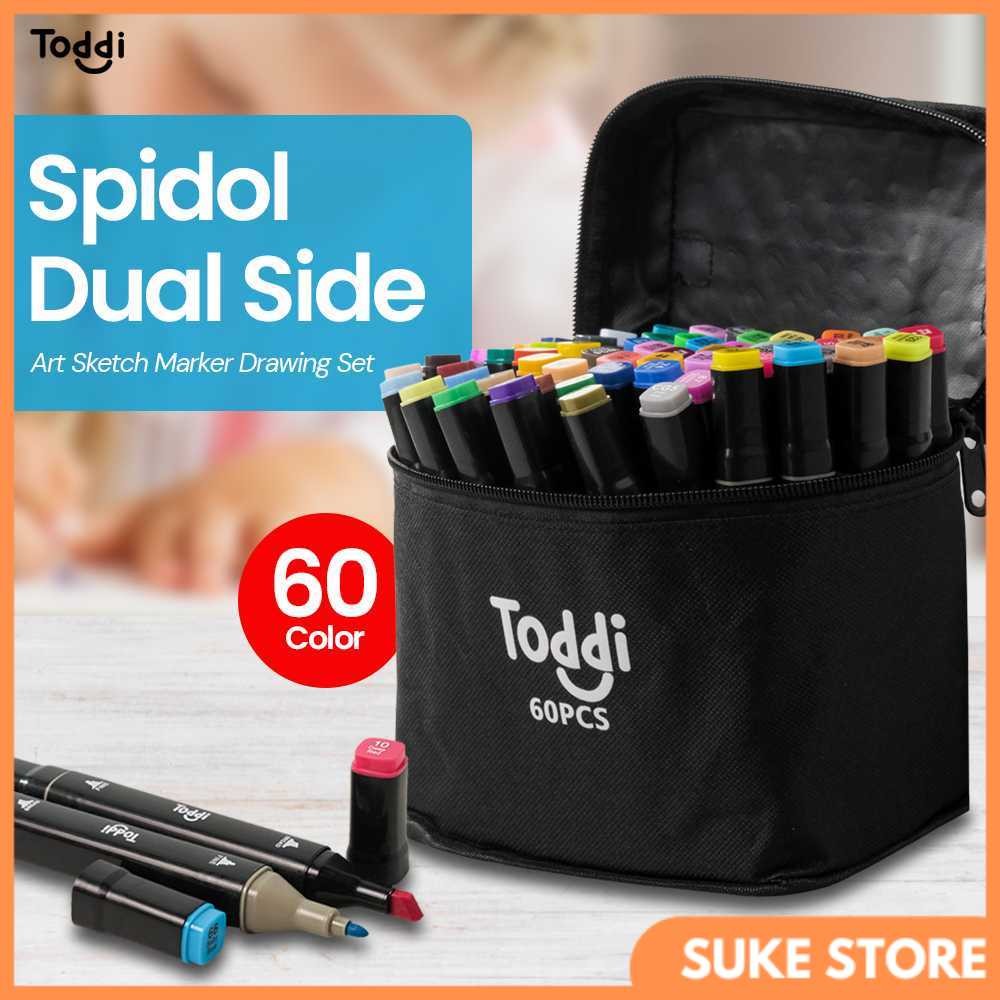 

Toddi Spidol Dual Side Fine Art Brush Pen Art Marker Set 60 Color - HL270