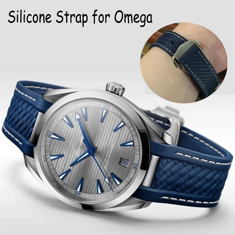 Rubber Silicone Watch Strap for Omega Seamaster 300 AT150 Aqua Terra Ultra Light 8900 Steel Buckle B