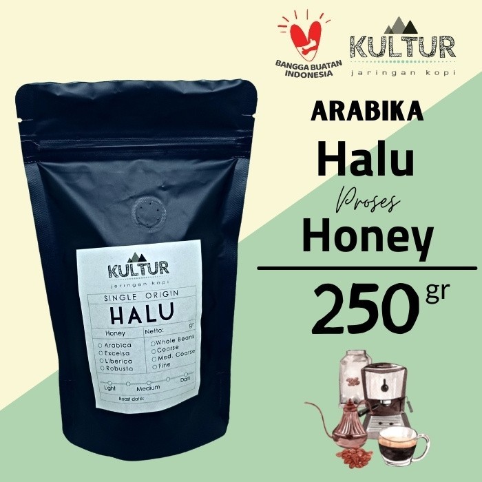 

COFFEE BEAN BIJI KOPI ARABIKA HALU PREANGER HONEY 250 GR - BEANS/BIJI, MEDIUM ROAST