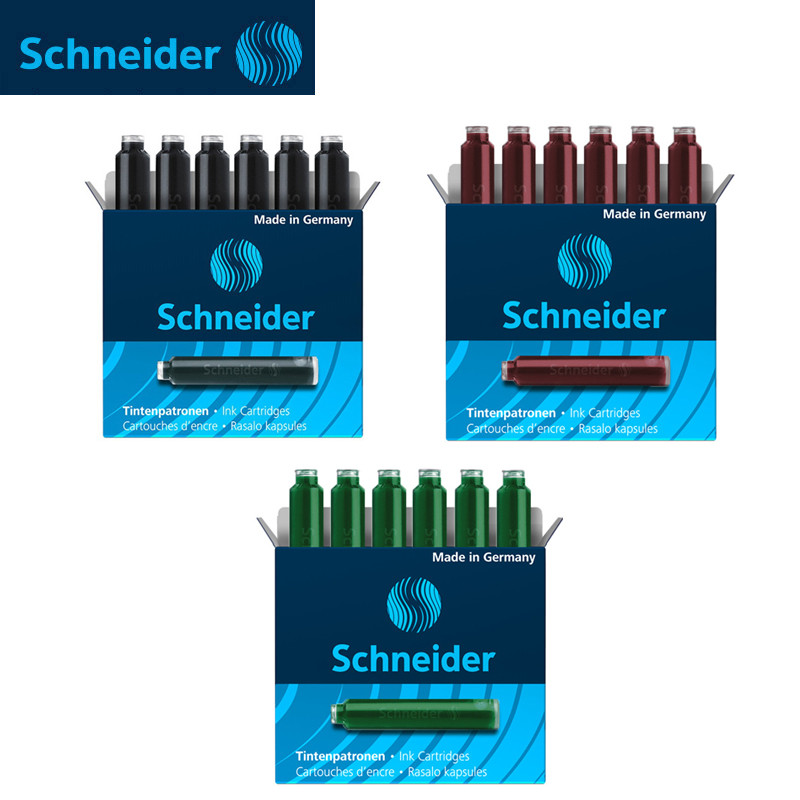 

Schneider Fountain Pen Ink Cartridges Refills Black/Blue/Green/Red International Standard Size Original Smooth Inks