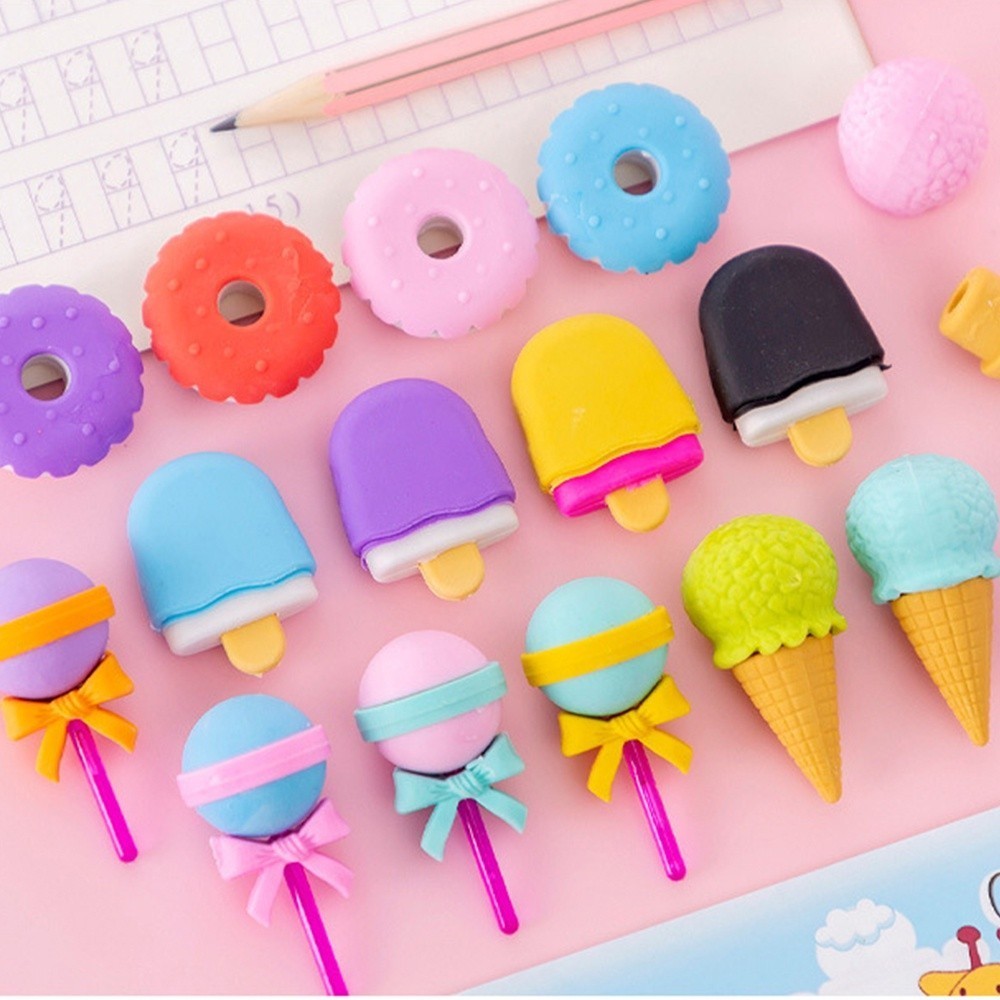 

Penghapus Pensil Karakter Sweet Shop Cone Lolipop Ice Cream Donut Set 4 .. 837