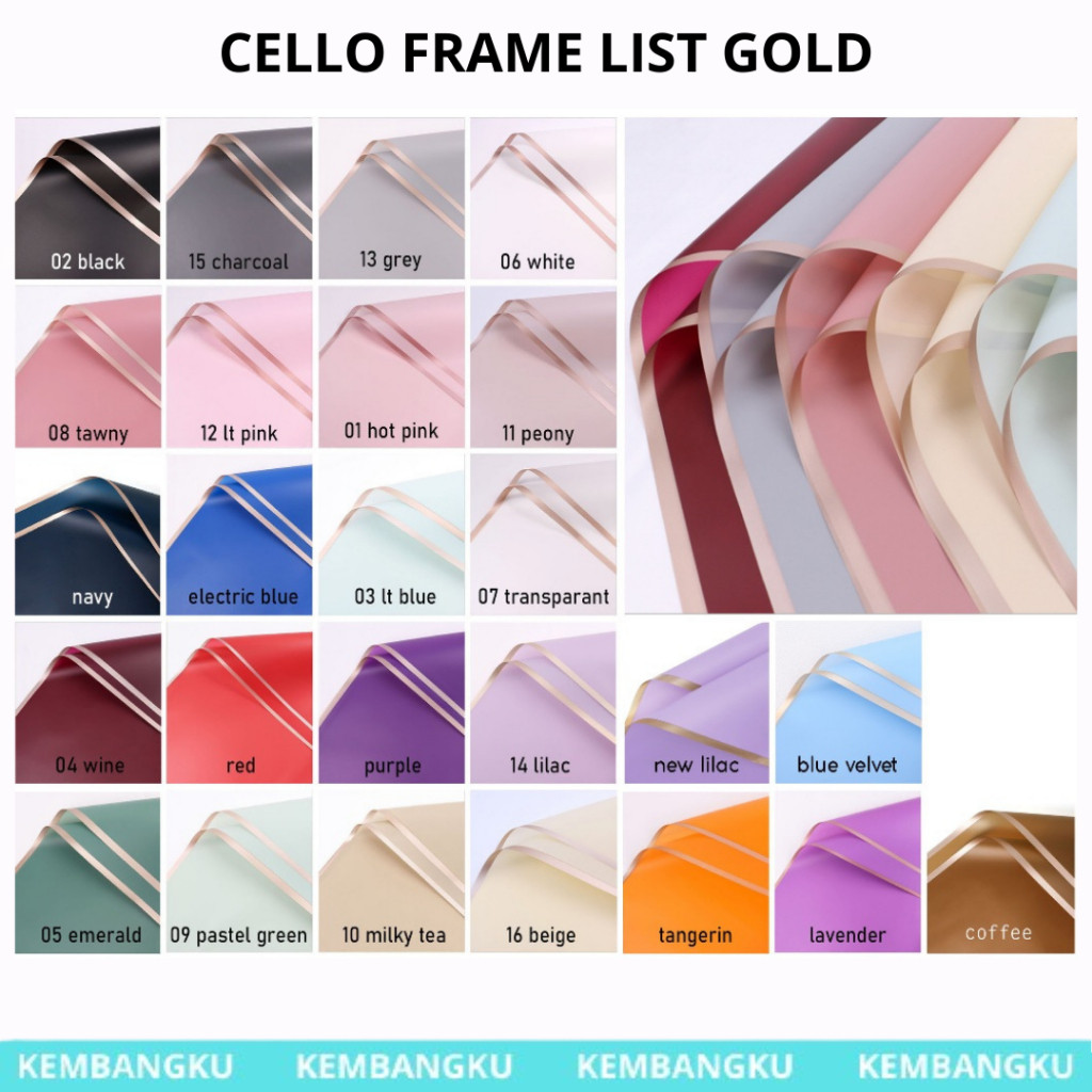 

(PACK)kertas Buket Cellophane FRAME GOLD isi 20 lembar