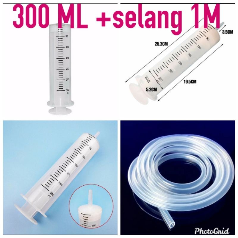 suntikan besar 300 ml + selang 1 Meter spuit large syringe 300 cc bukan 60 ml 100 ml 150 ml 200 ml 5