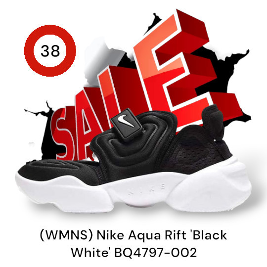 (WMNS) Nike Aqua Rift 'Black White' BQ4797-002 - Hitam, 39 free 1 pcs