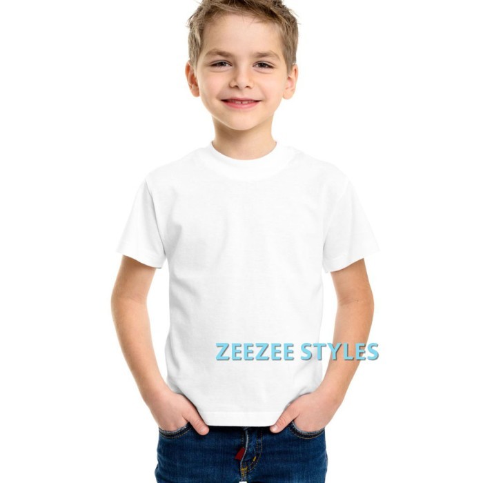 ✨LARIS✨ -Kaos Polos Anak Laki Laki Perempuan Katun Tangan Pendek Putih Solid - 2, Panjang