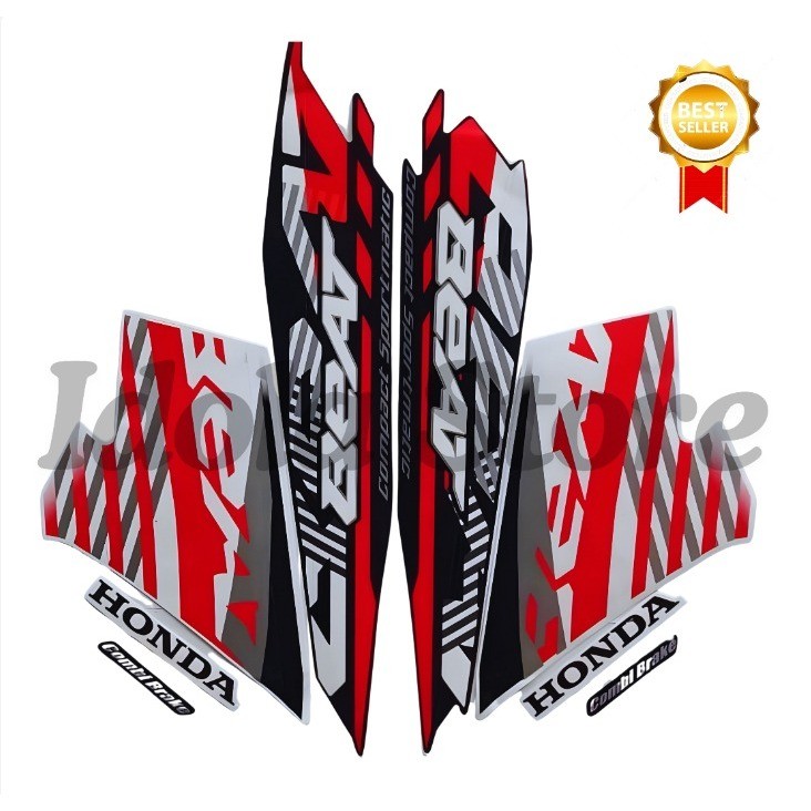 STIKER STRIPING HONDA BEAT NEW 2021 Putih Merah FULL STIKER LIS BODY MOTOR BEAT NEW 2021