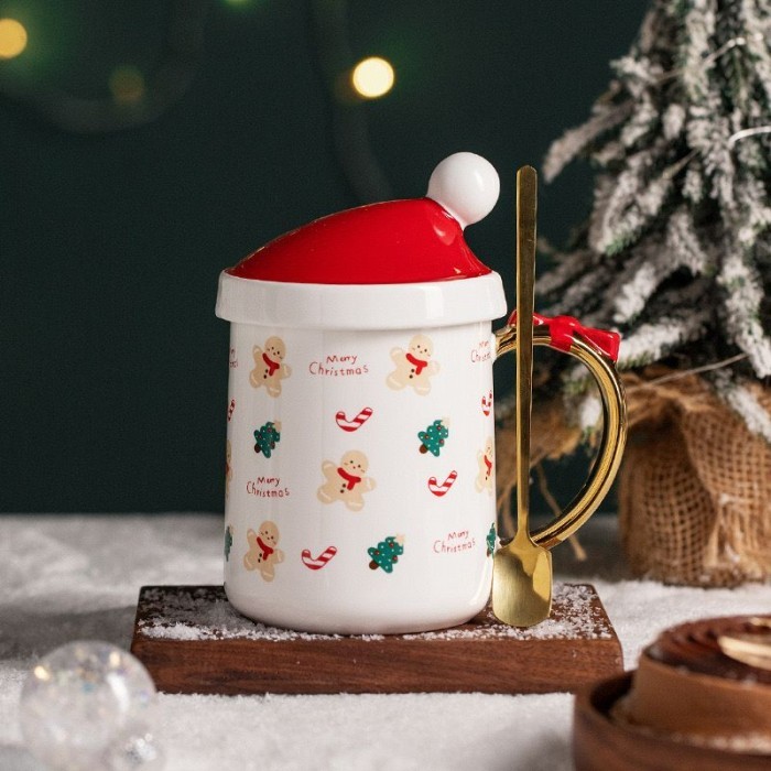 

Hampers natal set gelas estetik mewah Christmas gift piring mangkok - gingerbread hat //26