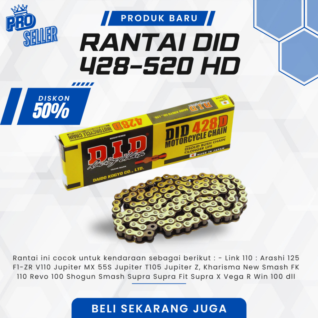 HG434KJ Rantai DID 428HD 130L/140L DID 520H 120L Gold Rantai Racing VIXION CBR R15 MT15 XABRE MEGAPR