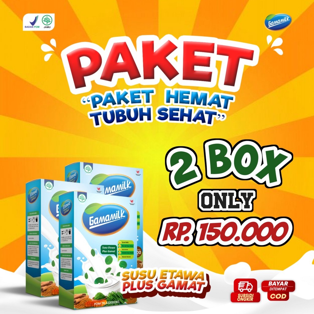 

PAKET 2 BOX - SUSU KESEHATAN GAMAMILK - Susu Kambing Etawa Tinggi Kalsium Mencegah Osteoporosis Mengobati Sakit Sendi dan Tulang