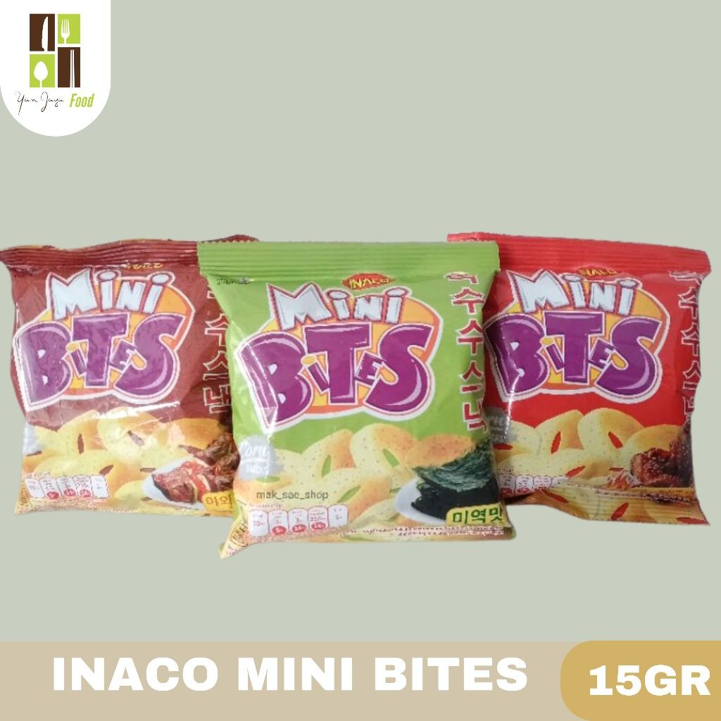 

Inaco Mini Bites / BTS Snack Korea / Snack Bites / Rumput Laut / Korean BBQ / Korean Spicy CHicken Kemasan 1RCG 10 PCS