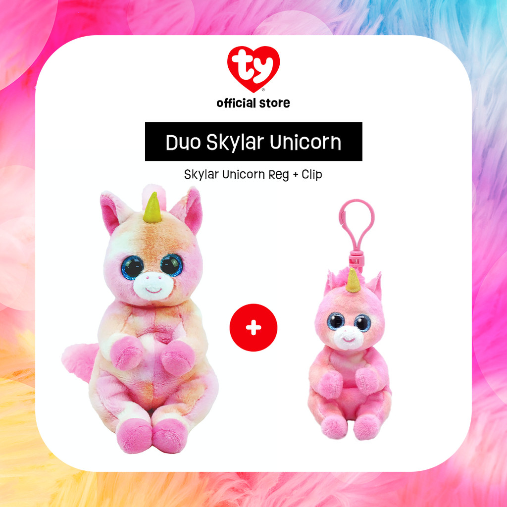 TY Duo Skylar Unicorn  - Paket Boneka dan Gantungan Kunci Karakter Unicorn - Gift Set Giftset Hadiah