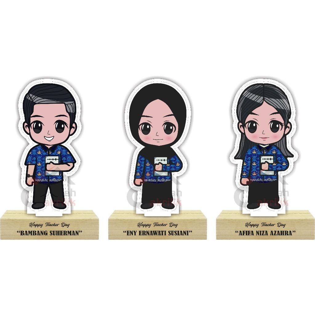 Piala Akrilik Kado Hari Guru Nasional | Hadiah Hari Guru Baju KORPRI BIRU | Piala Hari Guru Akrilik 